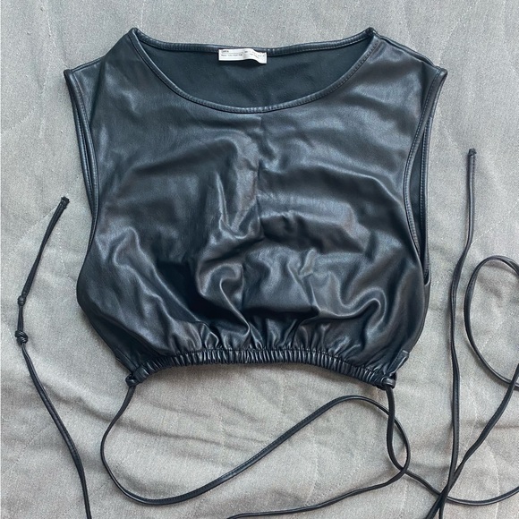 Zara Tops - Black Leather Zara Crop Top